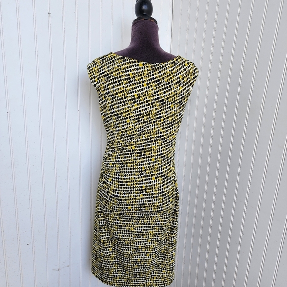 Calvin Klein Green Black Dot Printed Sleeveless Career Sheath Dress Rutched M - Picture 7 of 14